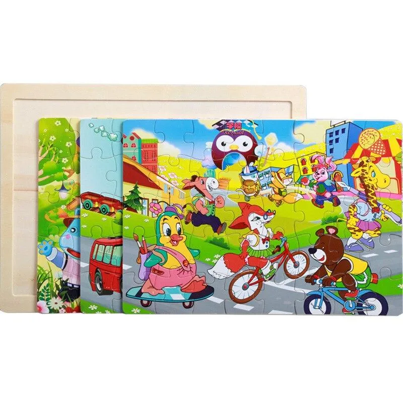 40 Pieces Kids Wooden Puzzle Board Toy Fun Cartoon Animal Jigsaw Boy Girl Baby Early Educational Learning Toys for Children Gift