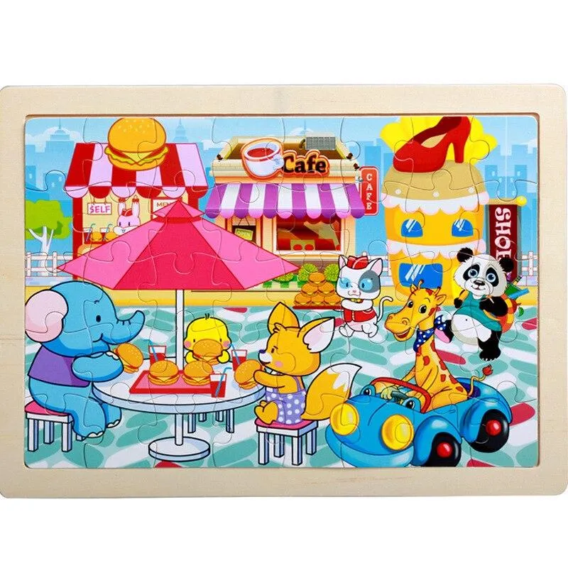 40 Pieces Kids Wooden Puzzle Board Toy Fun Cartoon Animal Jigsaw Boy Girl Baby Early Educational Learning Toys for Children Gift