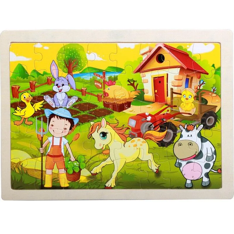 40 Pieces Kids Wooden Puzzle Board Toy Fun Cartoon Animal Jigsaw Boy Girl Baby Early Educational Learning Toys for Children Gift