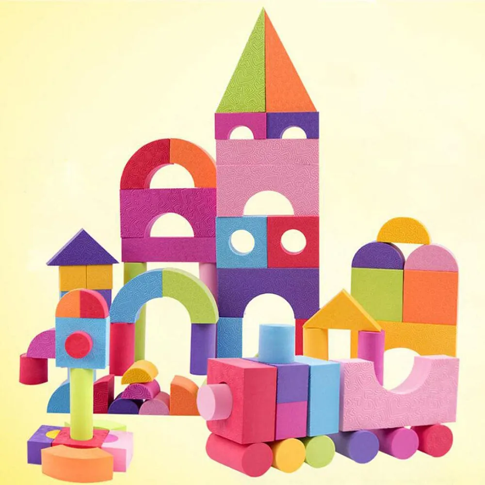 54 Pcs Soft Colorful Foam Building Blocks for Kids Playing Indoor Outdoor