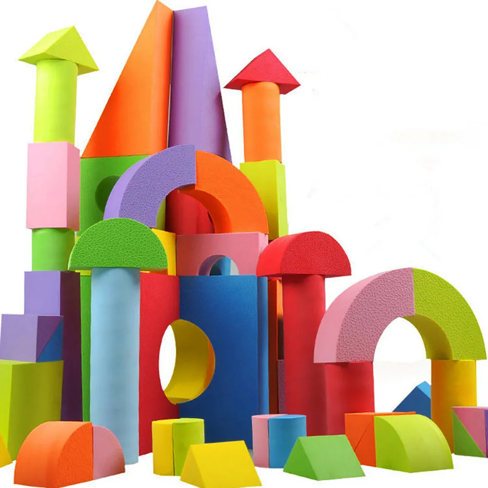 54 Pcs Soft Colorful Foam Building Blocks for Kids Playing Indoor Outdoor