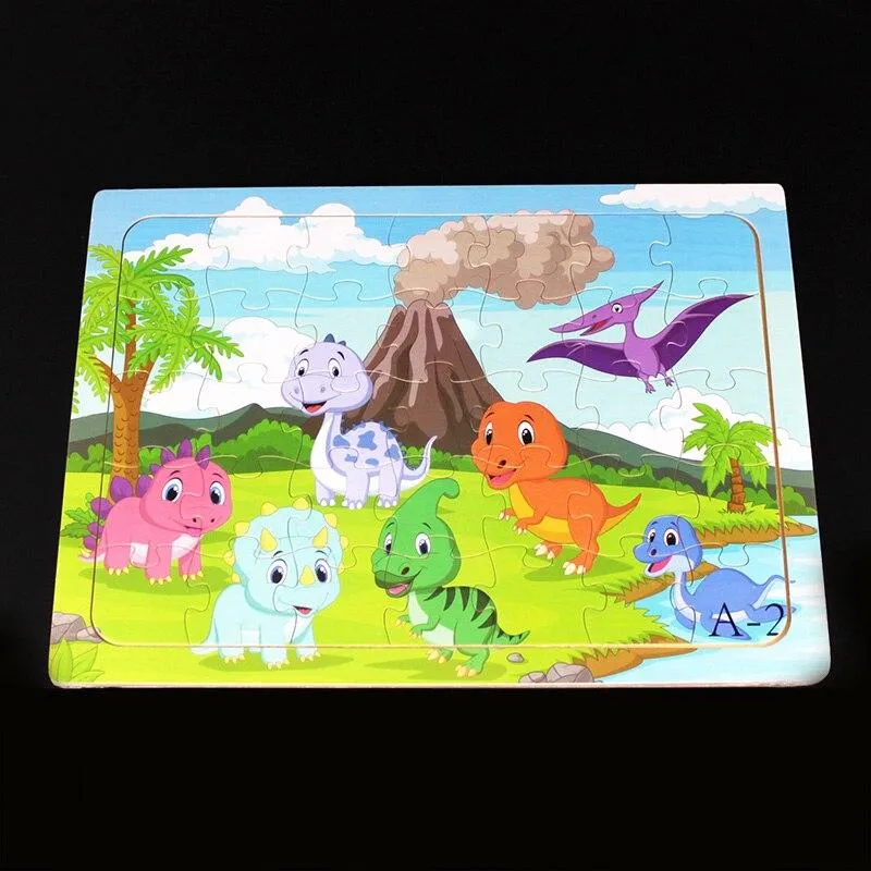 60 Pieces Wooden Puzzle Kids Toys Baby Wood Jigsaw Puzzles Cartoon Jurassic Dinosaur Animal Early Educational Toys for Children
