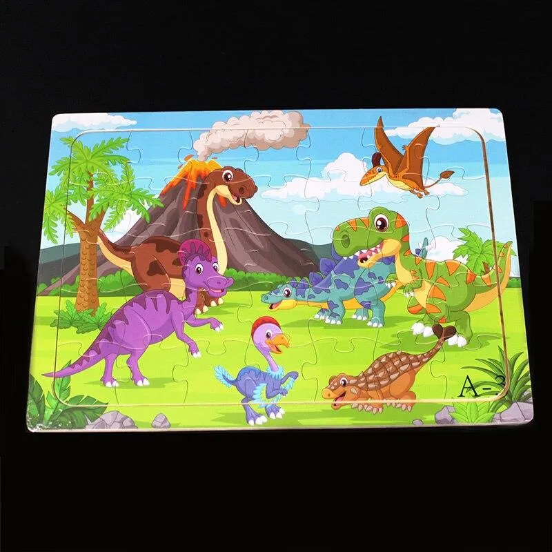 60 Pieces Wooden Puzzle Kids Toys Baby Wood Jigsaw Puzzles Cartoon Jurassic Dinosaur Animal Early Educational Toys for Children