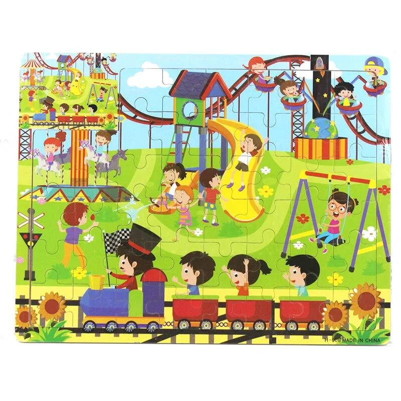 60 Pieces Wooden Puzzle Kids Toys Baby Wood Jigsaw Puzzles Cartoon Jurassic Dinosaur Animal Early Educational Toys for Children