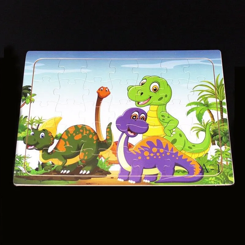 60 Pieces Wooden Puzzle Kids Toys Baby Wood Jigsaw Puzzles Cartoon Jurassic Dinosaur Animal Early Educational Toys for Children