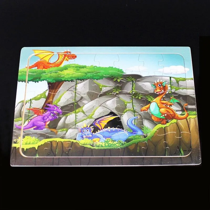 60 Pieces Wooden Puzzle Kids Toys Baby Wood Jigsaw Puzzles Cartoon Jurassic Dinosaur Animal Early Educational Toys for Children