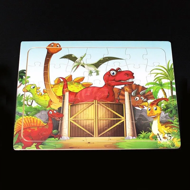60 Pieces Wooden Puzzle Kids Toys Baby Wood Jigsaw Puzzles Cartoon Jurassic Dinosaur Animal Early Educational Toys for Children