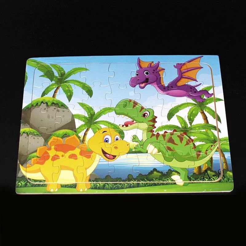 60 Pieces Wooden Puzzle Kids Toys Baby Wood Jigsaw Puzzles Cartoon Jurassic Dinosaur Animal Early Educational Toys for Children