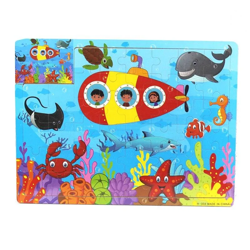60 Pieces Wooden Puzzle Kids Toys Baby Wood Jigsaw Puzzles Cartoon Jurassic Dinosaur Animal Early Educational Toys for Children