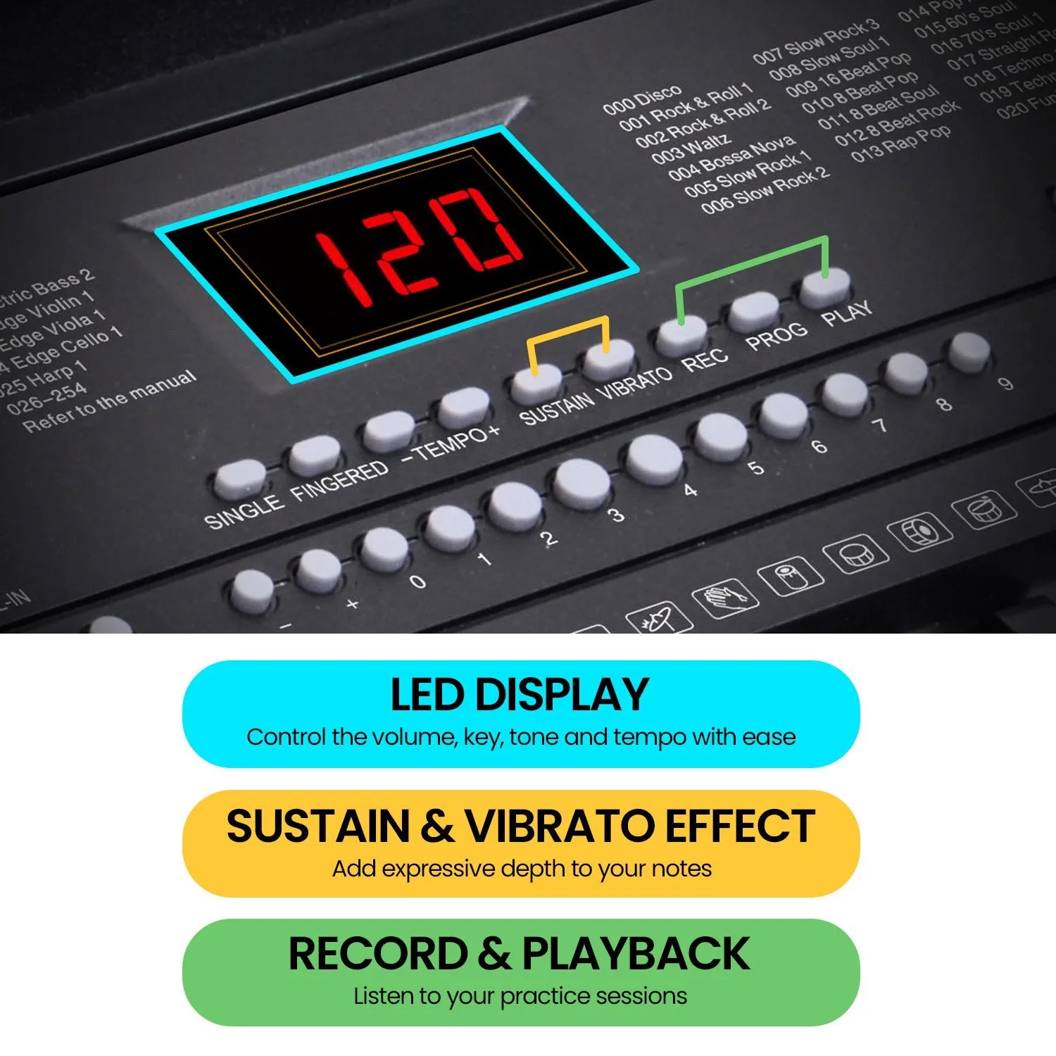 61-Key LED Electronic Keyboard, 255 Timbres, Rhythms, Karrera