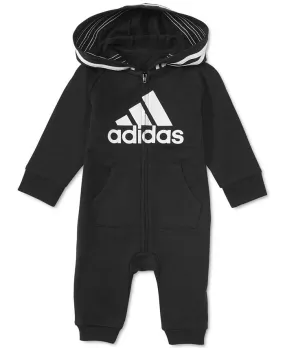 adidas Baby Boys Girls Logo Zip Hooded Jumpsuit ,  black