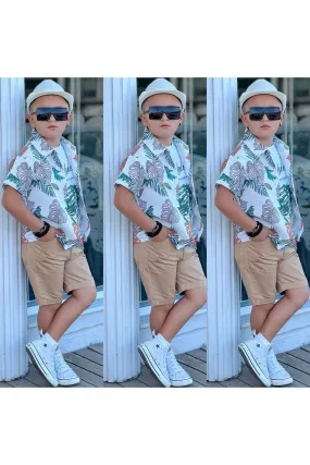 Alpids Boy's 4 Pcs  With Straw Hat Sets