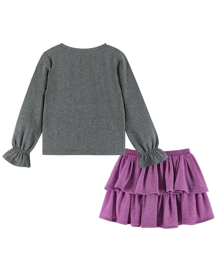 Andy & Evan Bow Graphic Top & Skirt Set