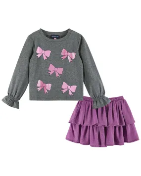Andy & Evan Bow Graphic Top & Skirt Set