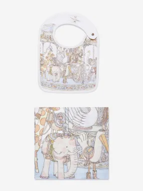 Atelier Choux Baby Boys Carousel Swaddle And Small Bib Gift Box Set in Blue