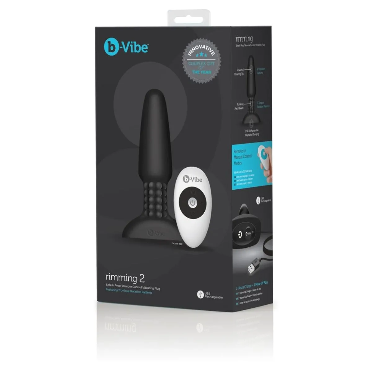 b-Vibe Rimming 2 - Remote-Controlled Vibrating Black Butt Plug