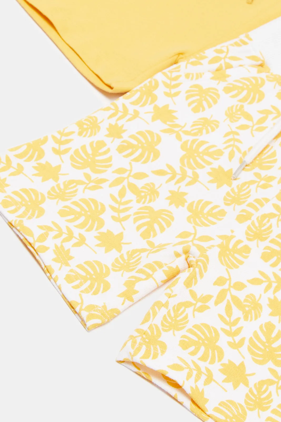 Baby Boys Mustard Plain And Printed Active Shorts Set (2 Piece)