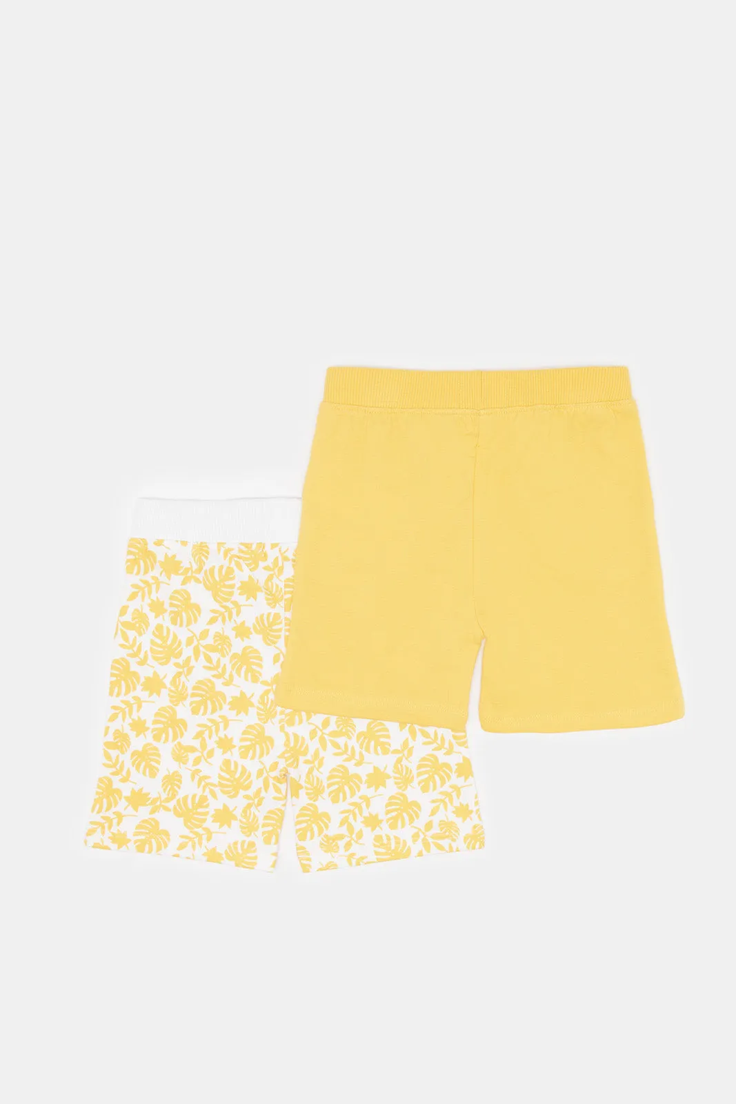 Baby Boys Mustard Plain And Printed Active Shorts Set (2 Piece)