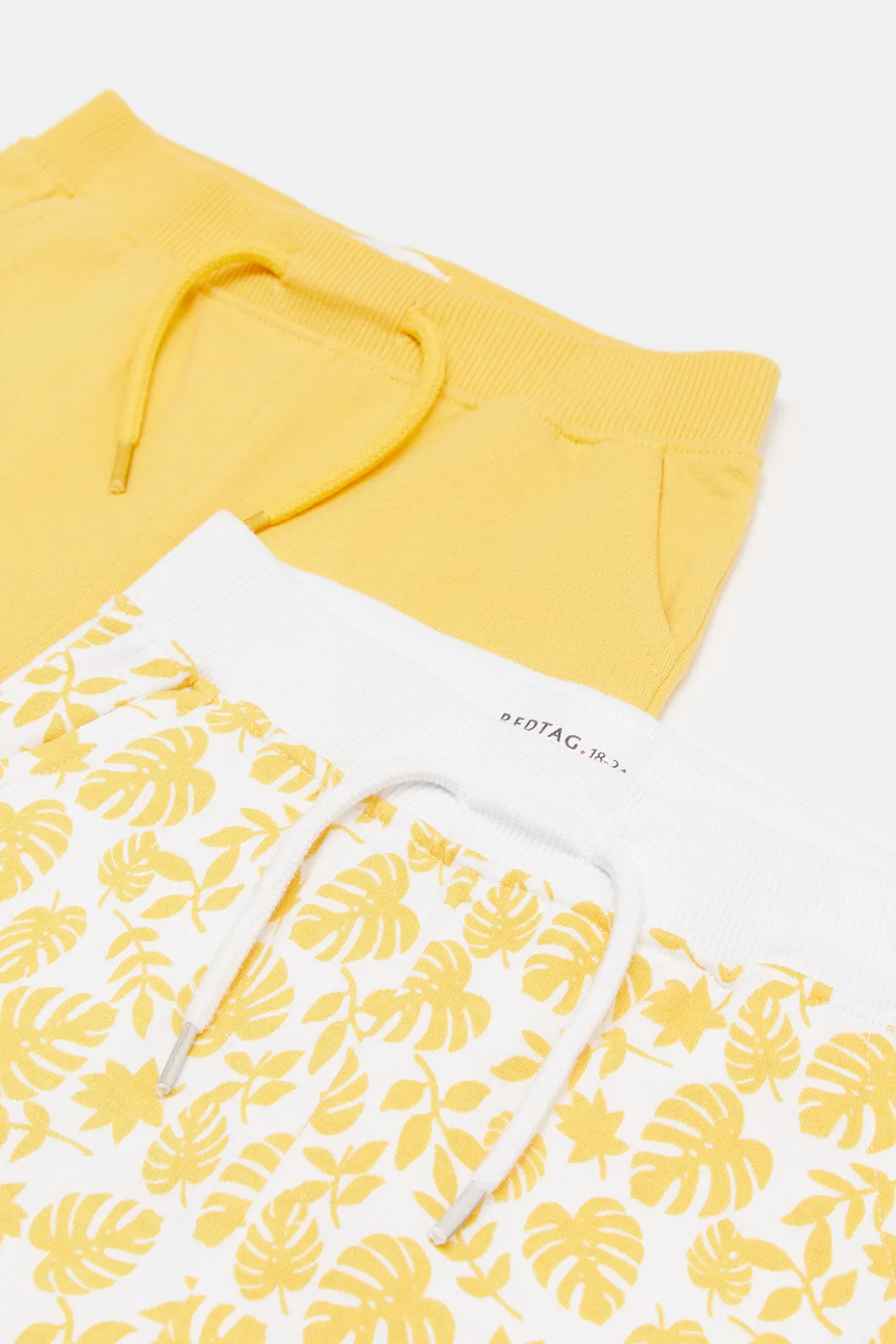Baby Boys Mustard Plain And Printed Active Shorts Set (2 Piece)