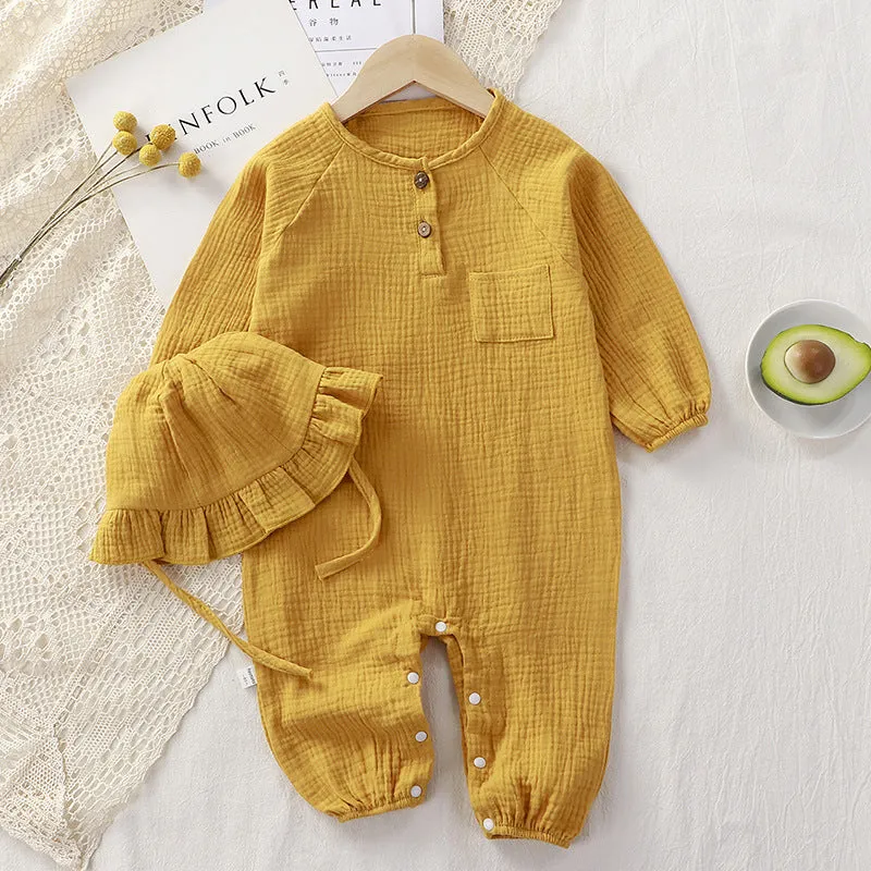 Baby Gauze Jumpsuit with Hat