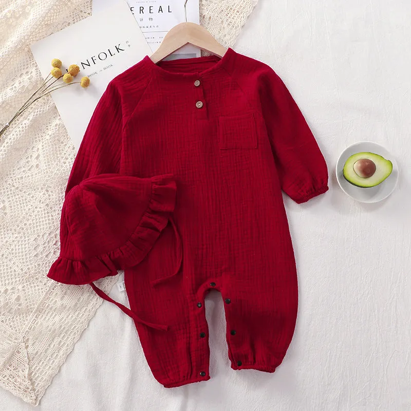 Baby Gauze Jumpsuit with Hat