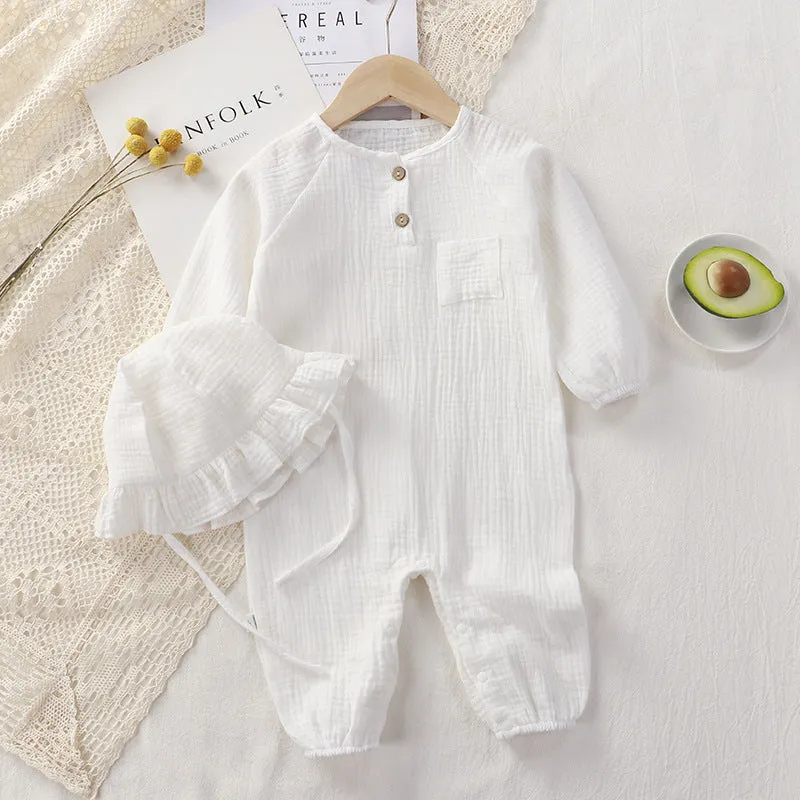 Baby Gauze Jumpsuit with Hat