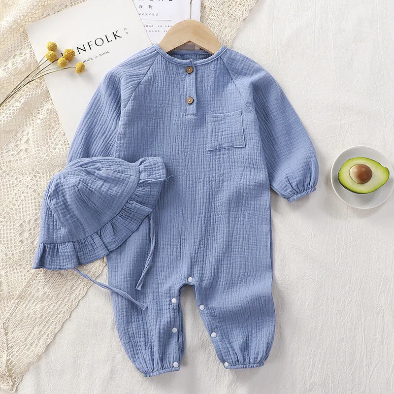 Baby Gauze Jumpsuit with Hat