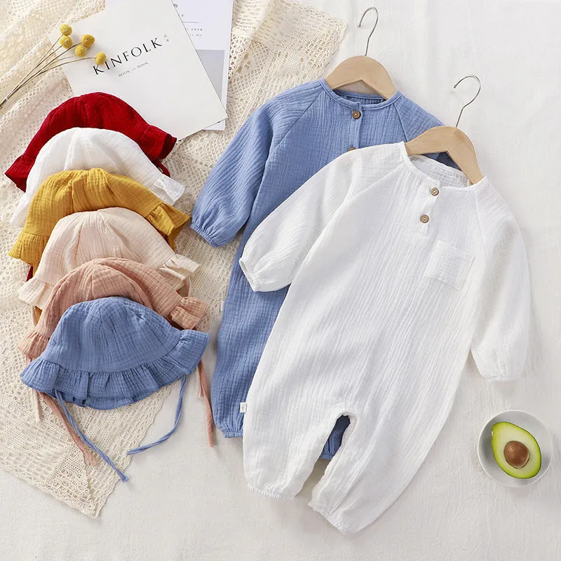 Baby Gauze Jumpsuit with Hat
