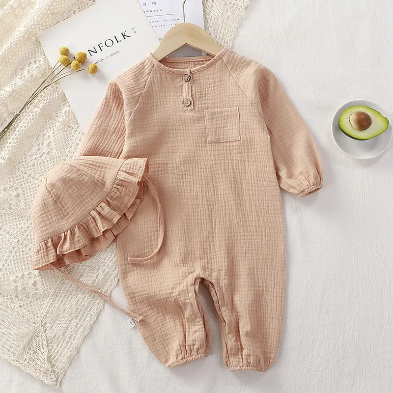 Baby Gauze Jumpsuit with Hat