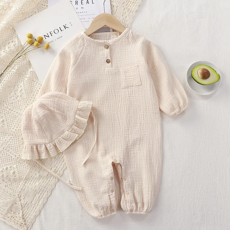 Baby Gauze Jumpsuit with Hat
