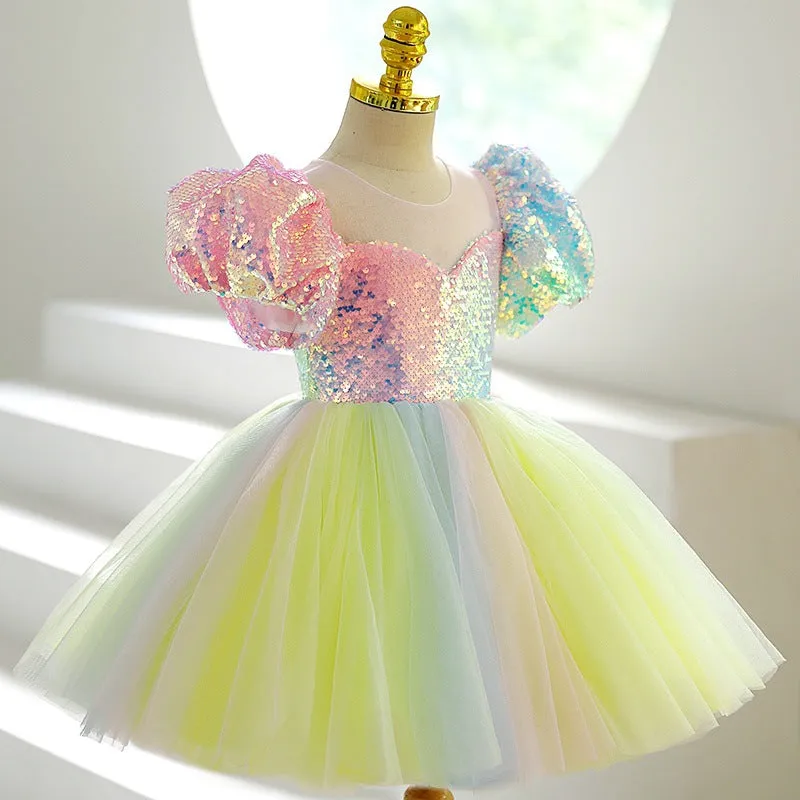 Baby Girl  Rainbow Birthday Party Princess Dress Little Girl's Dresses Toddler Christmas Dress