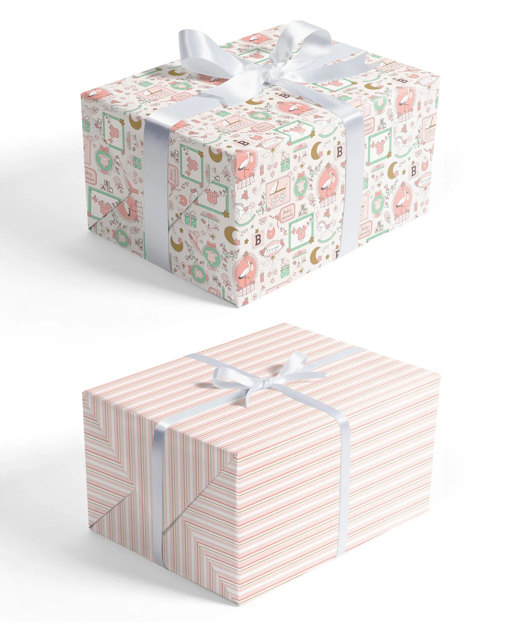 Baby Shower Girl Pink Wrapping Paper with Cross Stripe on Reverse