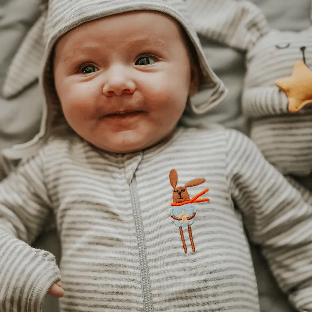 Baby Zip Sleeper-Bunny Embroidery