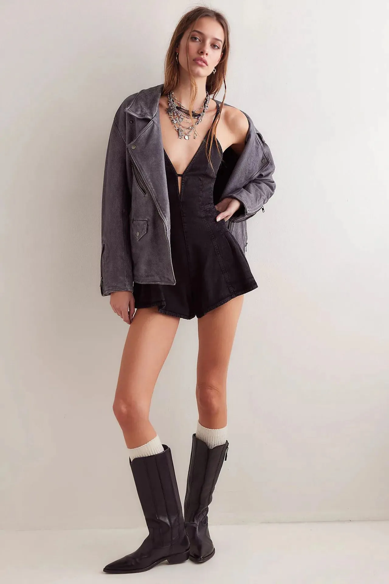 Backless Suspender Denim Jumpsuit