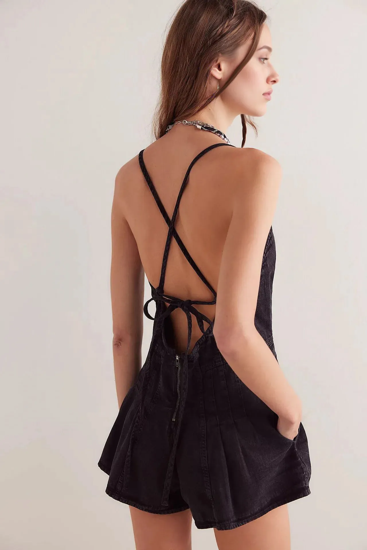 Backless Suspender Denim Jumpsuit