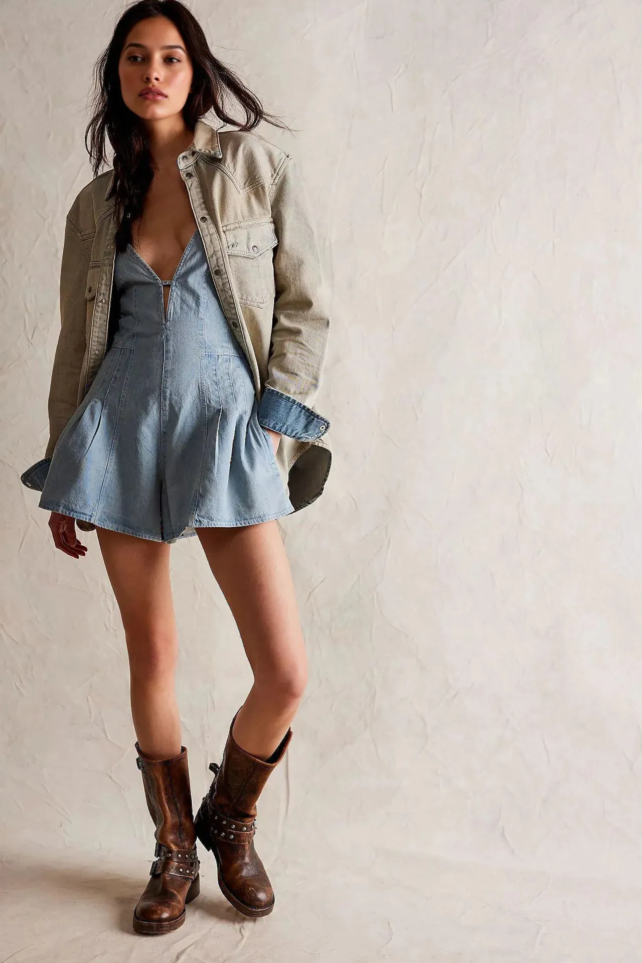 Backless Suspender Denim Jumpsuit
