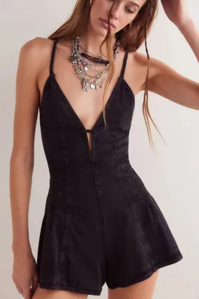 Backless Suspender Denim Jumpsuit