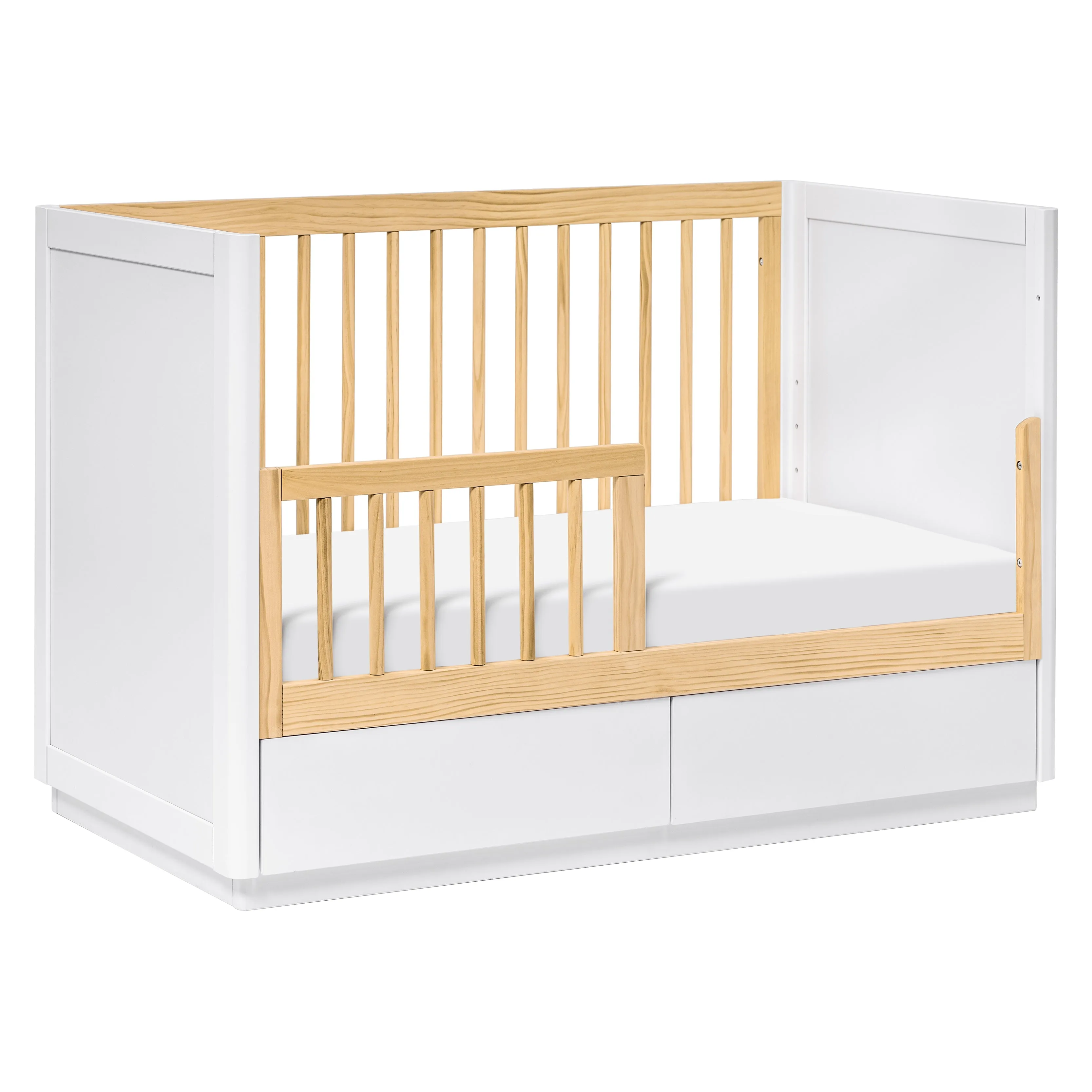 Bento 3-in-1 Convertible Storage Crib with Toddler Bed Conversion Kit - White/Natural