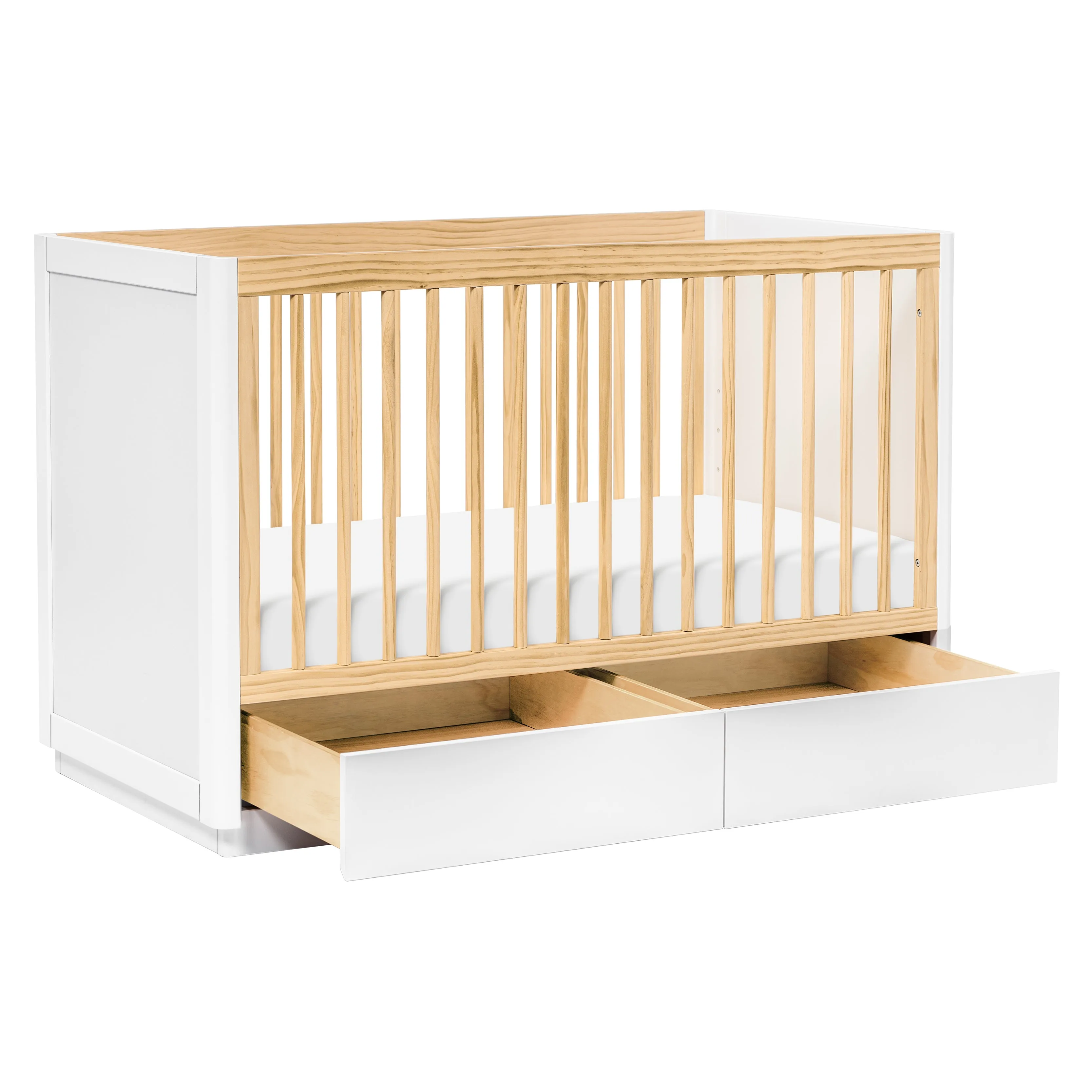 Bento 3-in-1 Convertible Storage Crib with Toddler Bed Conversion Kit - White/Natural