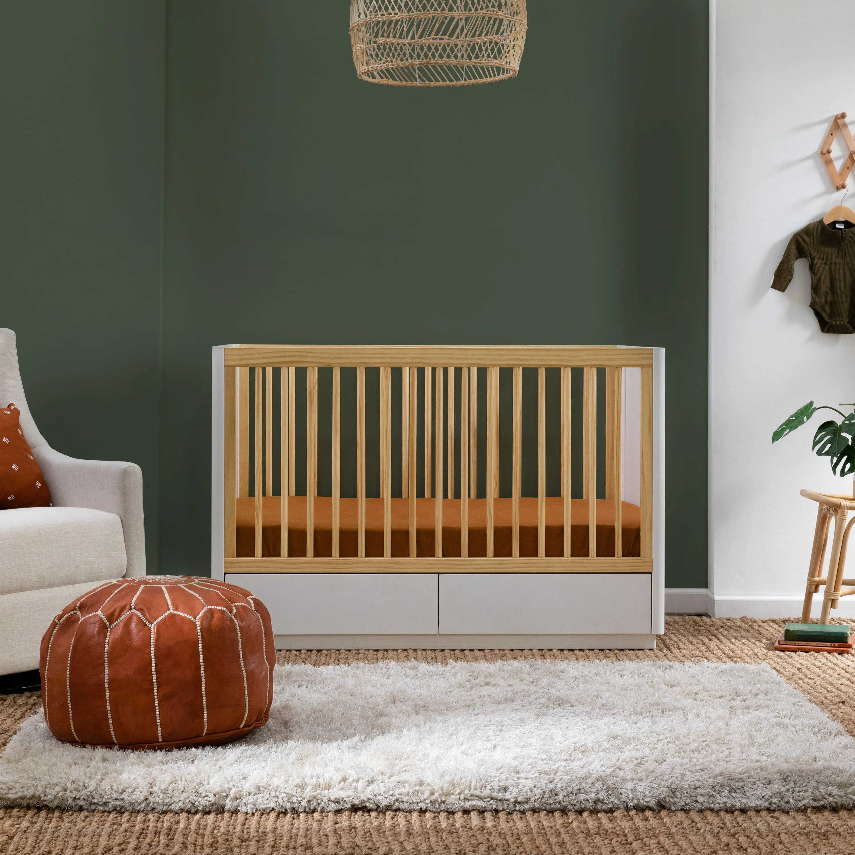 Bento 3-in-1 Convertible Storage Crib with Toddler Bed Conversion Kit - White/Natural