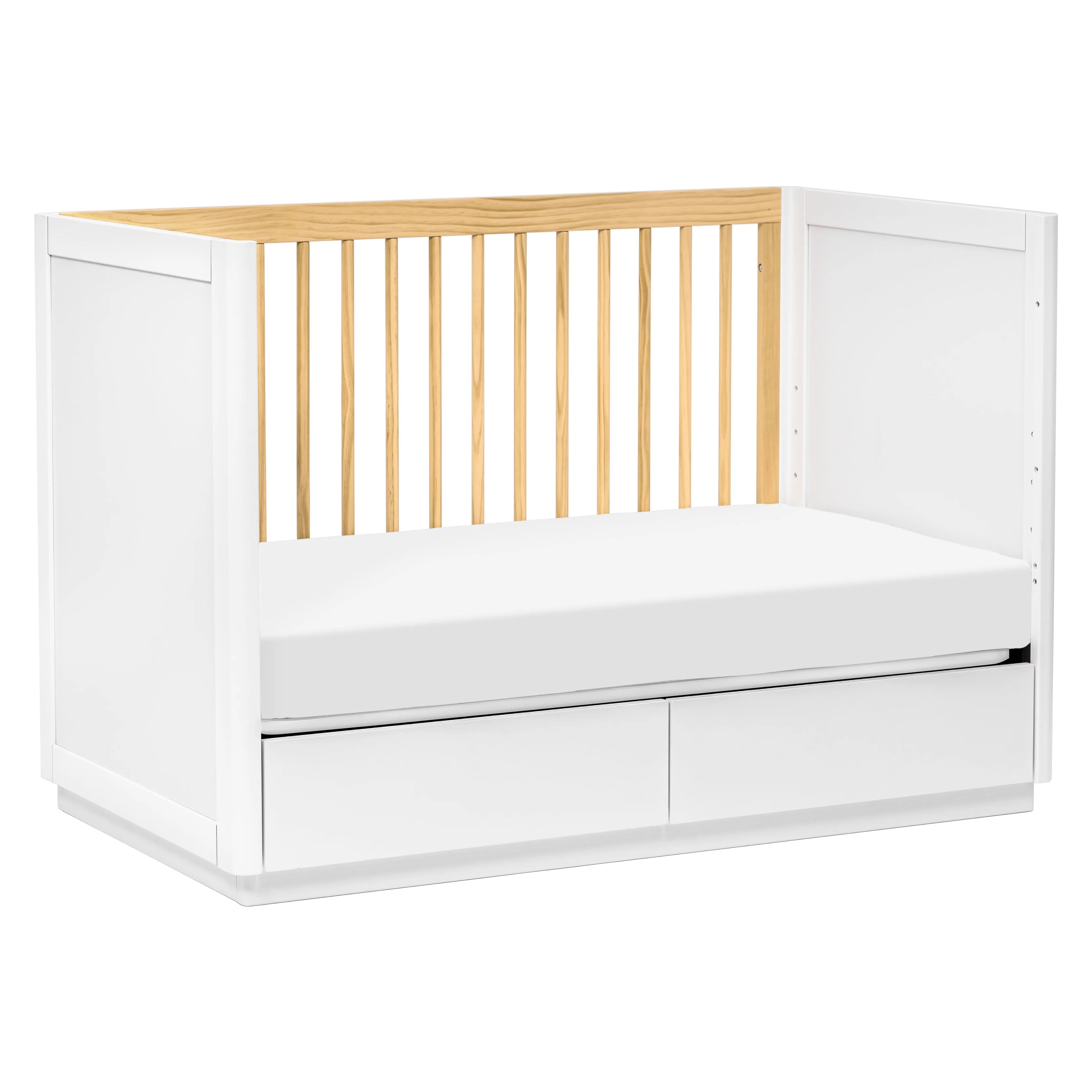 Bento 3-in-1 Convertible Storage Crib with Toddler Bed Conversion Kit - White/Natural