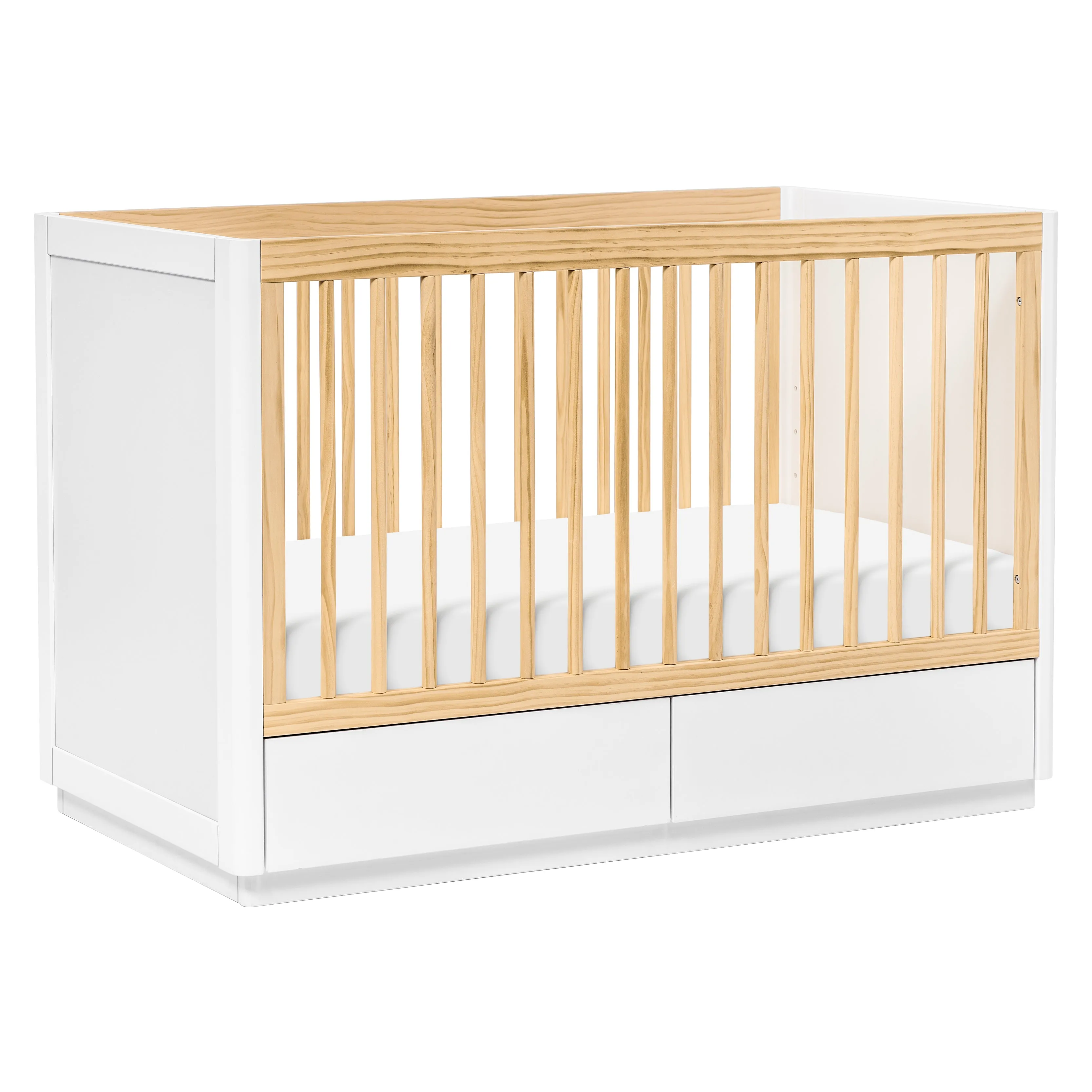 Bento 3-in-1 Convertible Storage Crib with Toddler Bed Conversion Kit - White/Natural