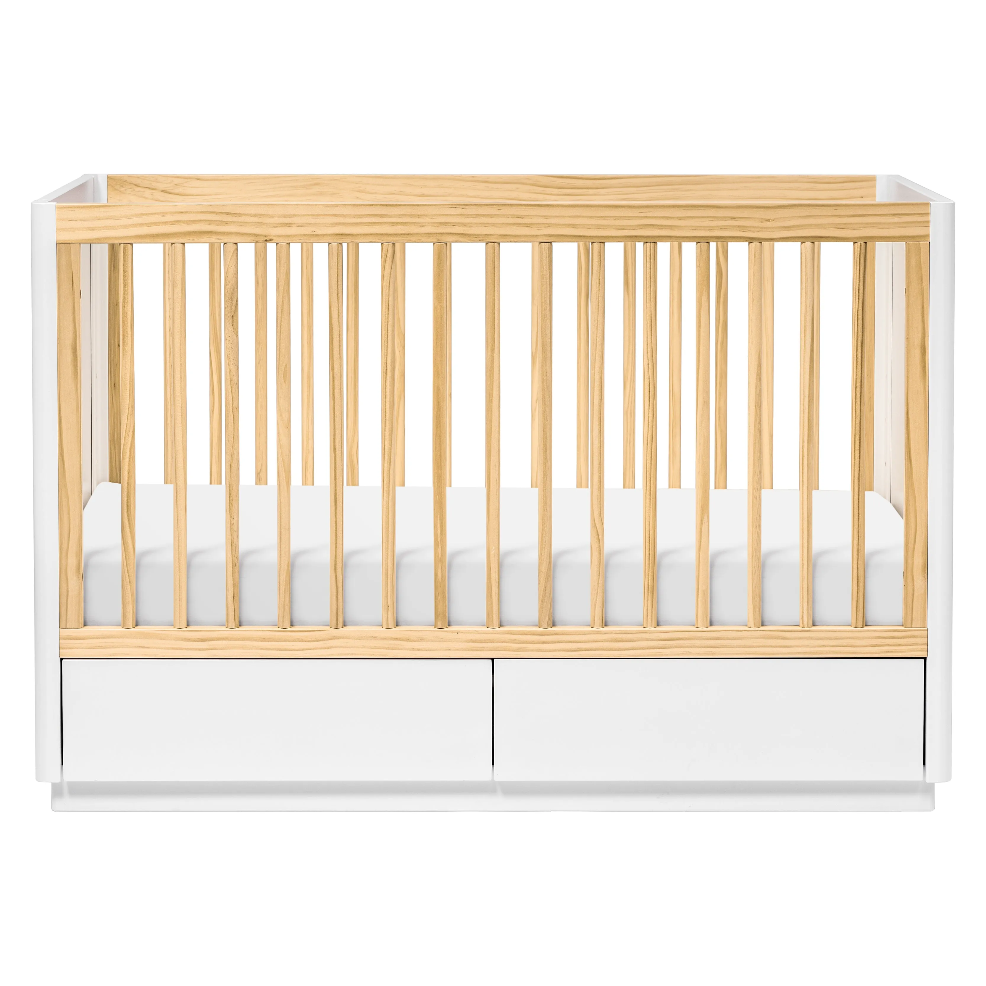 Bento 3-in-1 Convertible Storage Crib with Toddler Bed Conversion Kit - White/Natural