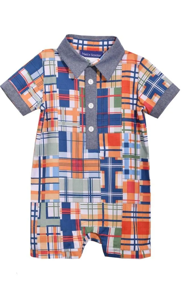 Bonnie Jean Boys Madras Patchwork Shortall Shorts Set