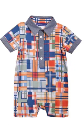 Bonnie Jean Boys Madras Patchwork Shortall Shorts Set