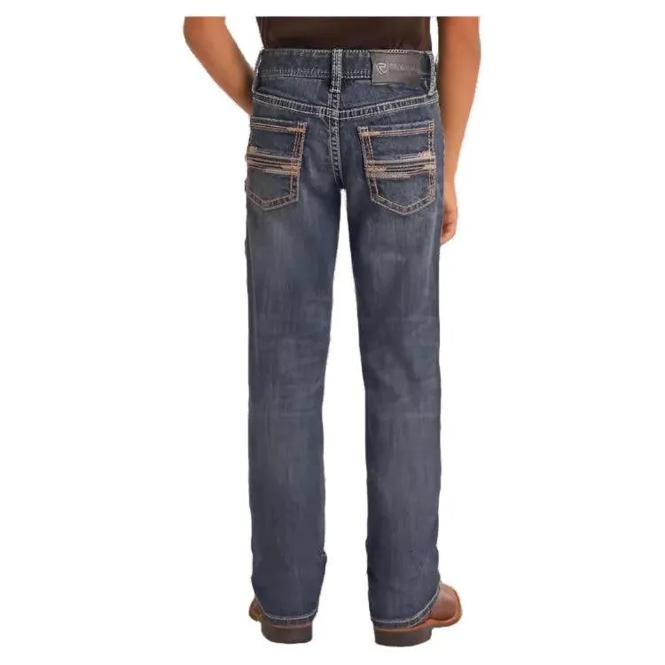 Boy's Rock and Roll Denim Slim Fit Dark Wash Straight Leg Jeans BB1RD05578