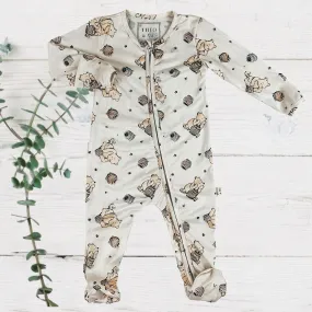 Boys Soft Sleepers With Double Zippers - White Pooh Bear