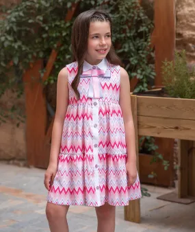 CLEARANCE SALE - Rochy SS24 - Girls Zig Zag White, Lilac and Pink Dress