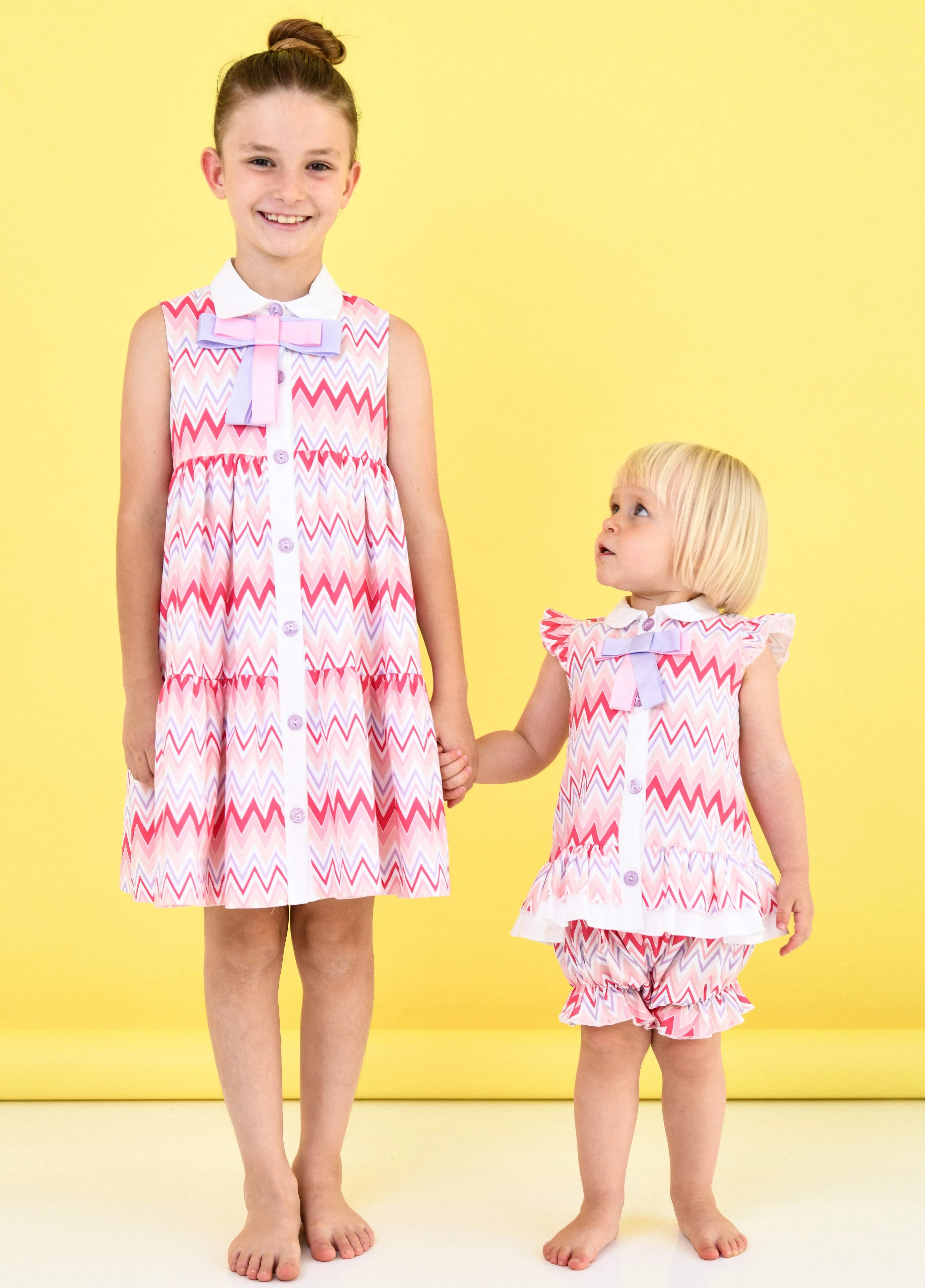 CLEARANCE SALE - Rochy SS24 - Girls Zig Zag White, Lilac and Pink Dress