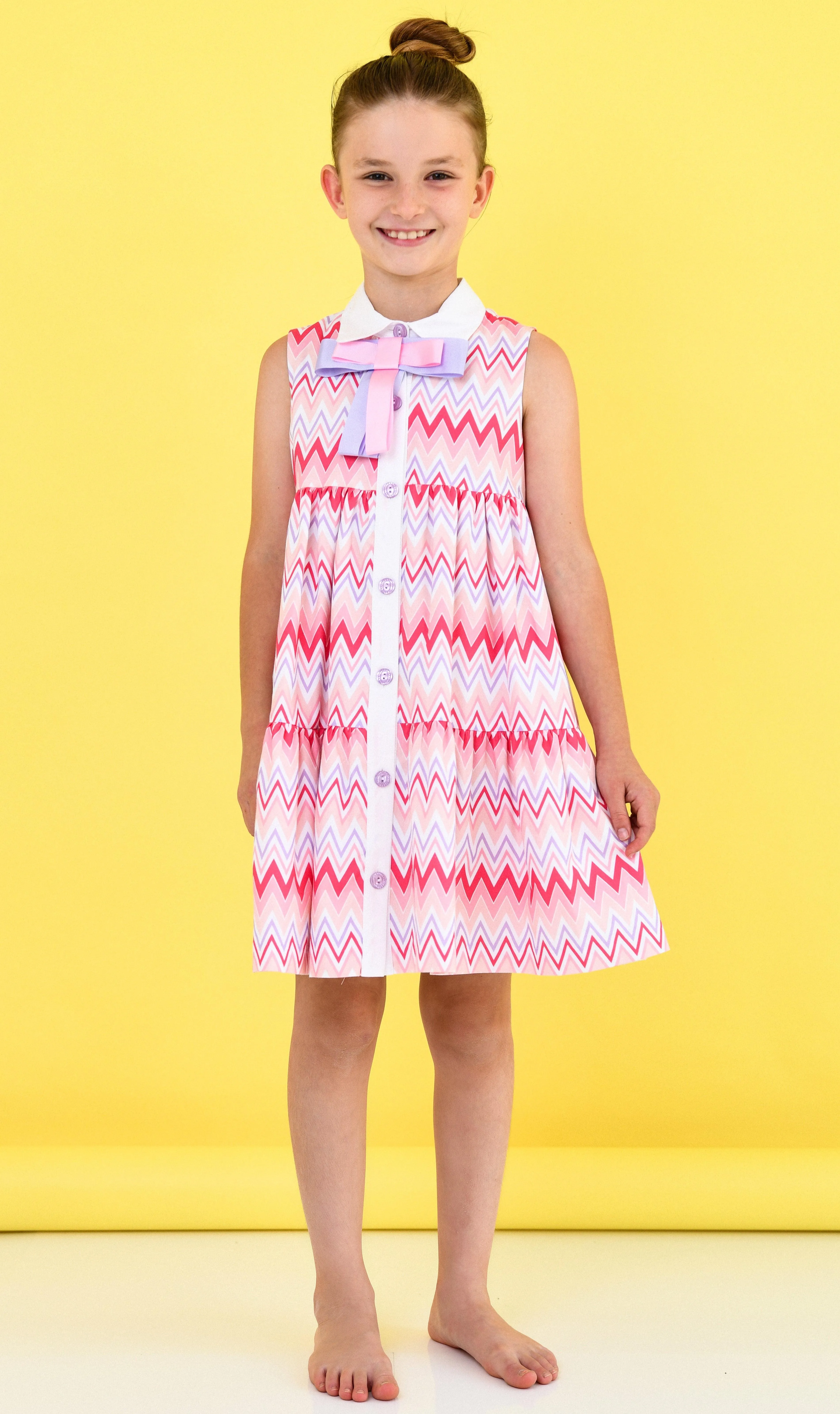 CLEARANCE SALE - Rochy SS24 - Girls Zig Zag White, Lilac and Pink Dress